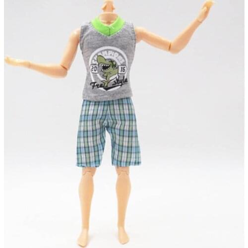 1Set Fashion Clothes For Ken Doll Mens Outfits Daily Casual Wear Grey T-Shirt & Shorts For Barbie Boyfriend Ken Kids Toy Gifts