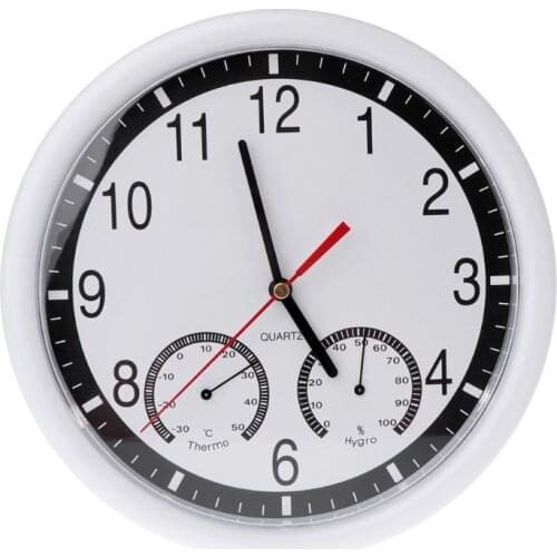 10" Silent Wall Clock Decorative Thermometer & Humidity Meter Non-ticking