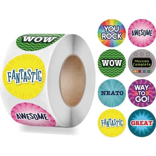 100-500pcs Cute Words Stickers for Kids Teacher Reward Stickers School Classroom Supplies 1 inch Round Encourage Stickers