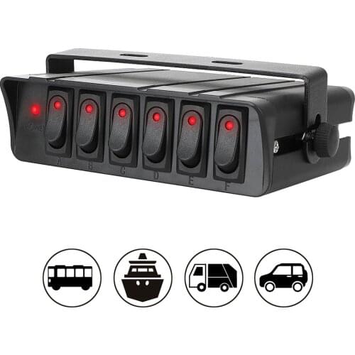 12V 24V 20A 6Gang LED Rocker Switch Panel Box Light Toggle Indicator With Fuse Car Accessories for Boat Truck Trailer Caravan