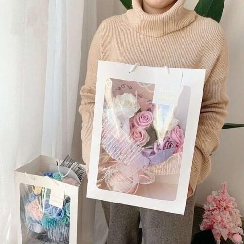 2pcs Transparent Wrapping Bags with Handles Gift Box Bouquet Packing Bag Creative Flower Bags Wedding Decoration Home Decor