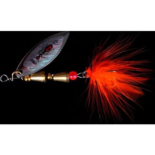 5pcs Fishing Spoon 6g Spinners Bait Orange Colors Feather Hook Fishing Spinners Carp Fishing Accessories