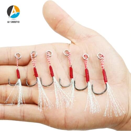 5pcs Slow Jigging Fishing Hook Cast Jigs Assist Hook Barbed Single Jig Hooks Thread Feather Pesca High Carbon Steel Fishing Lure