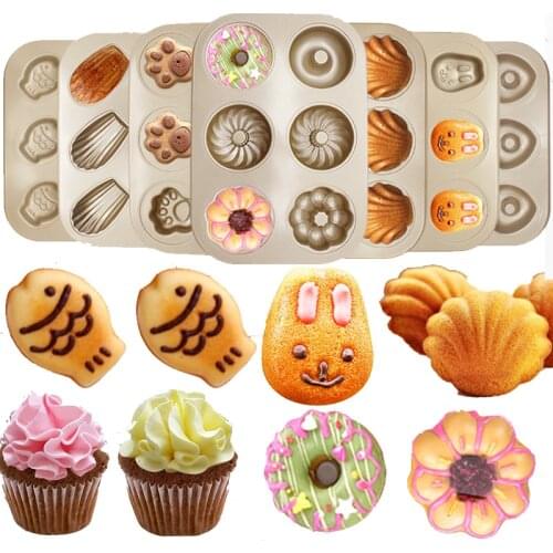 6 cavity Non-stick Cupcake Baking Tray Pans bakeware stainless steel round donut flower cake Biscuit Jelly Muffin cookie tools