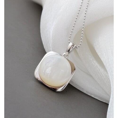 Authentic 925 Sterling Silver Pendant Inlaid Natural Pearl Shellfish New Fashion Square Pendant Women High Quality Jewelry Gift
