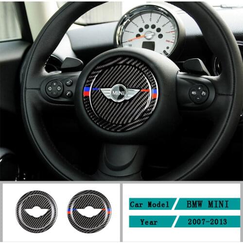 Carbon Fiber Car Accessories Interior Steering Wheel Decoration Decals Cover Trim Stickers For MINI R55 R56 R60 R61 2007-2013