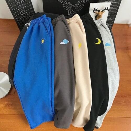 Pants Women Embroidery Thickening Casual Ulzzang Harajuku Womens Drawstrings Korean Style Womens Pant Ankle-length Trousers