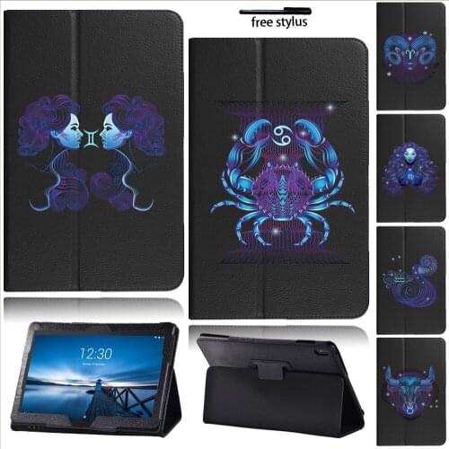Leather Pu Cover for Lenovo Tab E10 10.1inch TB-X104F TB-X104L Ultra Thin Fashion 12 Zodiac Series Tablet Case + Stylus