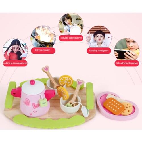 Wooden Teaport Pans Spoons Pretend Play Kitchen Tableware Developmental Toy