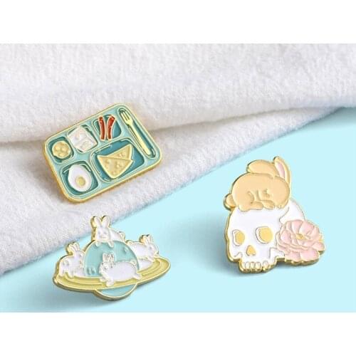 The Untamed Enamel Pin Black White Rabbit Brooch Bag Clothes Lapel Pin Button Badge Cartoon Animal Jewelry Gift For Best Friends