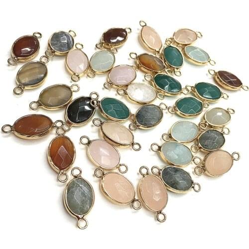 Rose quartzs round gold-plated semi-precious stone connector for jewelry making temperament accessories size 13x18mm