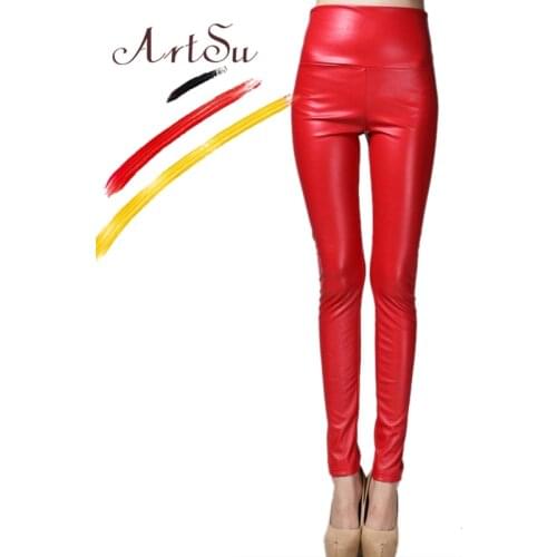 ArtSu 24 Color High Waist PU Leather Pants Skiny Pencil Pants 2017 Autumn Winter Women Fitness Leggings Plus Size ASPA20091