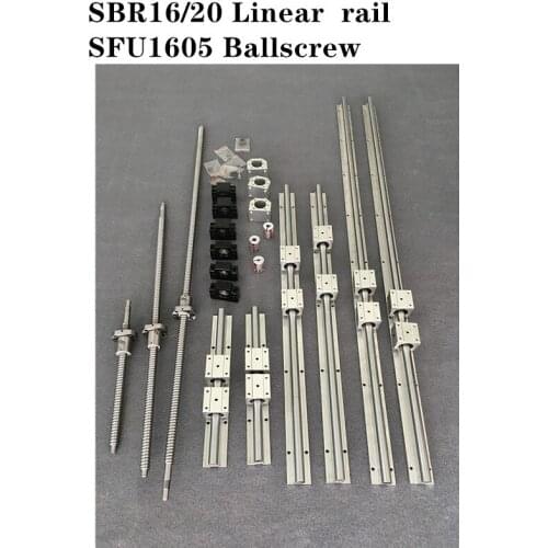 2set SBR16 -800mm/2set SBR20 -700mm Linear Guide Rail + 3 set SFU1605 - 350/600/750mm Ballscrew set + 3 set BK/BF12 CNC Parts