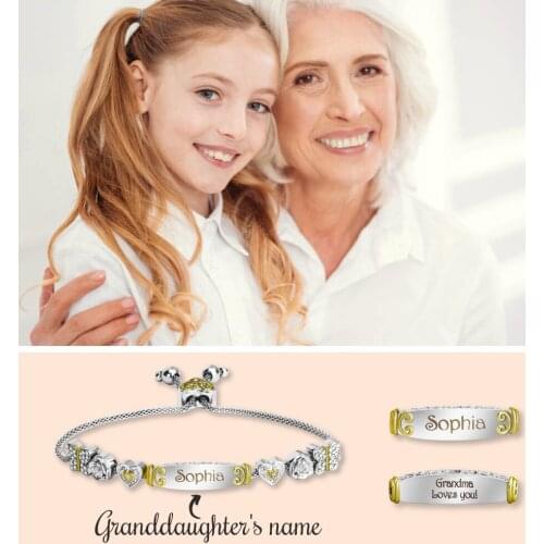 Copper Granddaughter Name Carving Grandma Loves Bracelet Butterfly Heart Beads Chain Bracelets