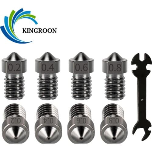 KINGROON 4pcs E3D Hard Steel Nozzles Hotend Extruder Extrusion M6 Threaded For 1.75mm Filament Nozzles Wrench 3D Printer Parts