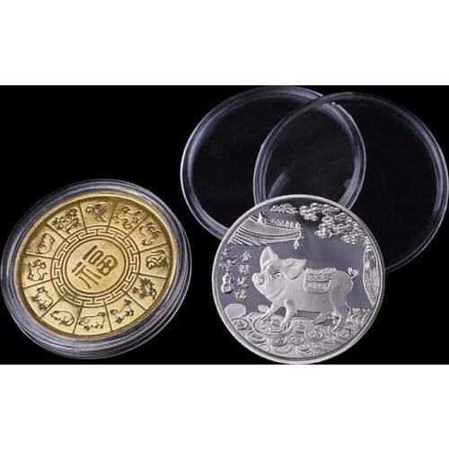 2019 Fu Pig Commemorative Coin Year Of Pig Delivers Money Coins Collection New Year Gift Gold Plated Good Fortune Home Car Decor