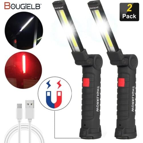 Portable COB LED Flashlight USB Rechargeable Work Light Magnetic Folding Night Lighting with Built-in Battery Camping Torch