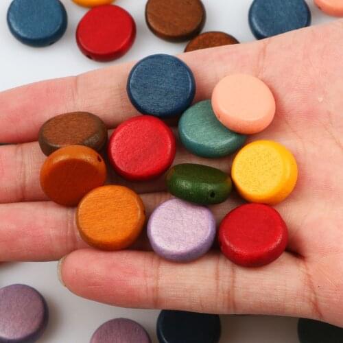 Flat Round Mixed Colorful Natural Wooden Beads Loose Spacer Beads For Jewelry Making DIY Bracelet Necklace Accessories Wholesale
