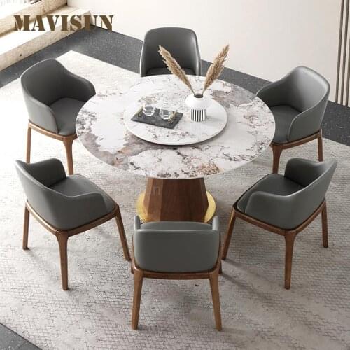 Practical Glossy Rock Slab Countertop Round Dining Table With Rotating Turntable Modern Simple And Personalized Kitchen Table