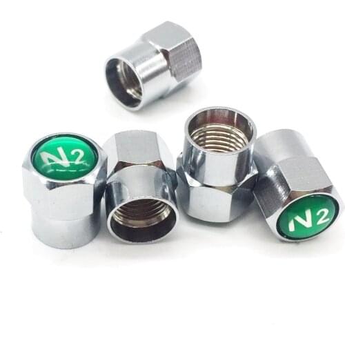 5 pcs/Set Hexagon Chrome Plated Brass Tire Valve Stem Caps N2 Nitrogen Sign Logo on The Top Wheel Valve Stem Dust Cap