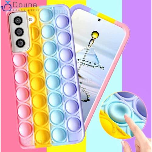 Relieve Stress Rainbow Case for Samsung S8 S9 S10 S20 FE S21 Plus Ultra Note 8 A20E A70 A21S A51 A12 A22 Pop Fidget Bubble Cover