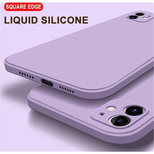 Luxury Original Square Liquid Silicone Phone Case For iPhone 12 11 Pro Max Mini XS X XR 8 7 Plus SE 2 Thin Soft Cover Candy Case