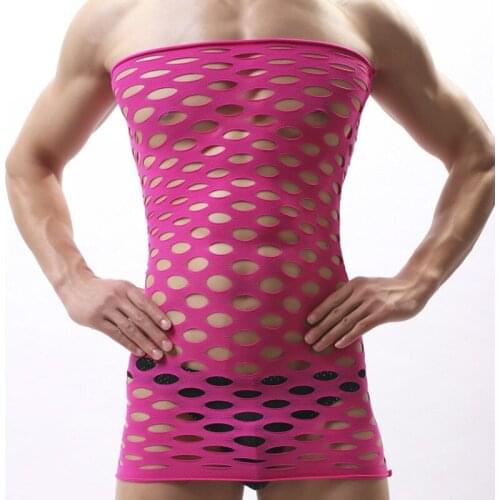 Men Porous Sexy Net Bodice Short Pajamas Mens Teddies & Bodysuits Tops Dance Color Transparent Fishnet Bodysuit Bodysuit Sheer