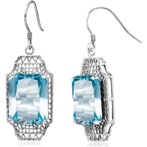 Silver 925 Jewellery Earrings Trendy Square Topaz Earring For Women Party Valentines 925 Sterling Silver Earring Gifts Genuin