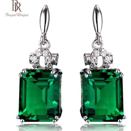 Bague Ringen Geometry Gemstone Earrings for Women Elegant Gorgeous Ear drops Rectangular Emerald Silver 925 Jewelry Anniversary