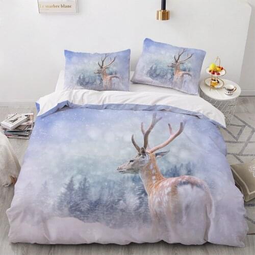 Bedding Sets 3D Blue White Duvet Quilt Cover Set Comforter Bed Linens Pillowcase King Queen Full Double Deer Elk 230x230cm Size