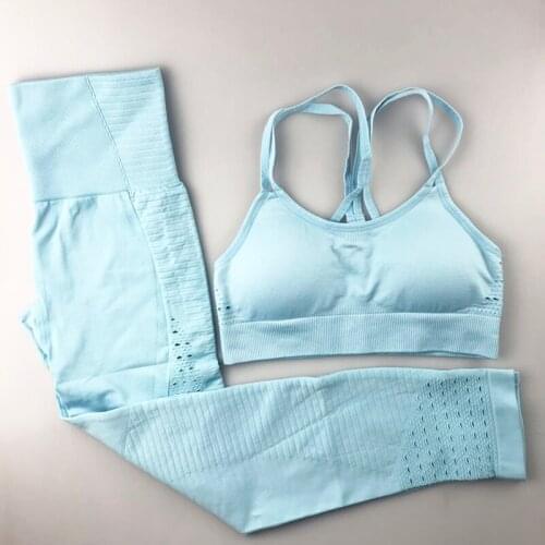 24 Color 2pc/Set Sports Suits Seamless Yoga Set Women Fitness Clothing Sportswear Gym Leggings Padded Push-up Strappy Sports Bra