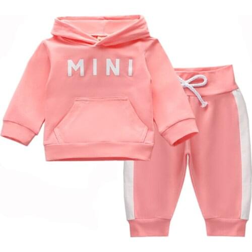 2021 Popular Baby Girl Clothes Set Kids Casual Tracksuit Child Pink Hooded Long Sleeve Top+Long Pants Toddler Spring Fall Suit