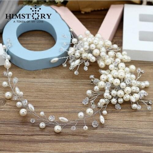 Handmade Crystal Bridal Headband Tiara white Wedding Hair Accessories Elegant Headpiece Pearls Women Hair Jewelry