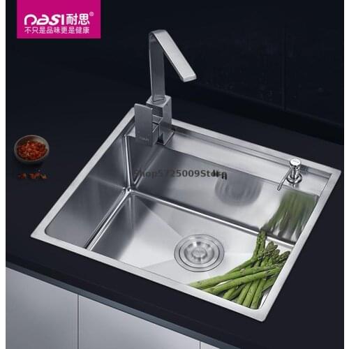 Sink 304 Stainless Steel Thickened Manual Sink Single Tank Kitchen Sink Counter Top And Bottom Sink Sink