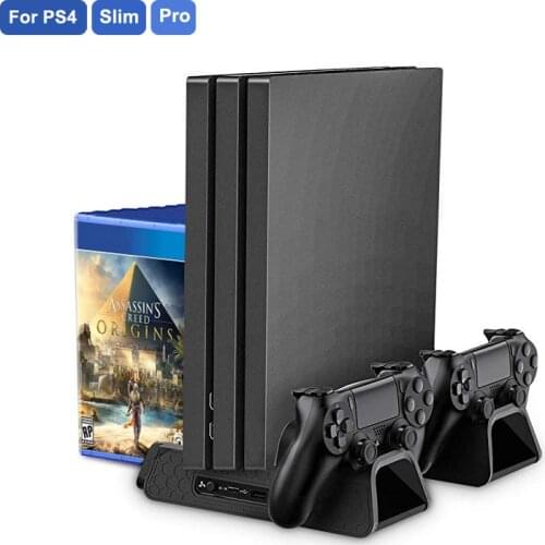 Vertical Stand For PS4/PS4 Slim/PS4 PRO with Cooling Fan Cooler Dual Controller Charger Charging Station for SONY Playstation 4