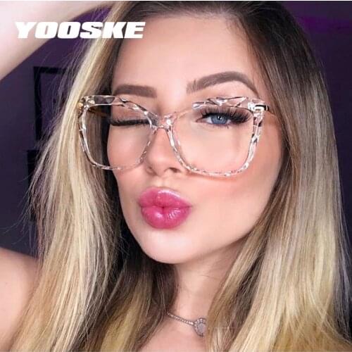 YOOSKE Fashion Square Glasses Frames Women Trending Styles Brand Transparent Optical Eyeglasses Myopia Frame