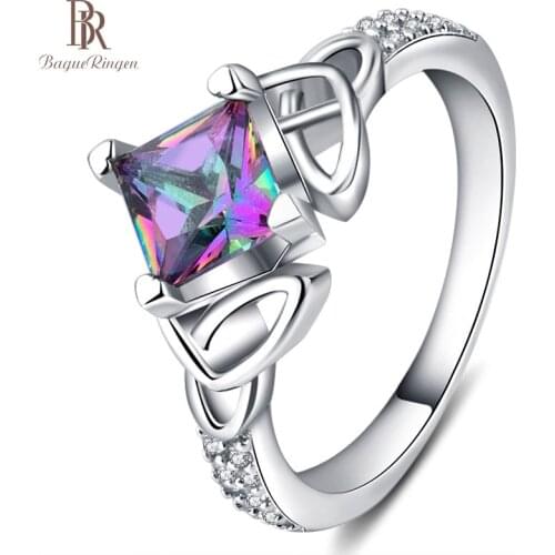 Bague Ringen Silver 925 Ring For Women With 6*6 Mm Square Rainbow Fire Mystic Topaz Gemstone Silver Jewelry Wholesale Gift