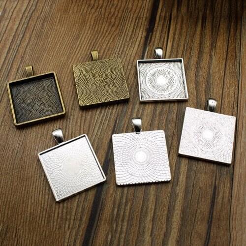 10pcs/lot 25mm Square Blank Pendant Cabochon Cameo Base Setting DIY Charms Pendant Jewelry Making Findings