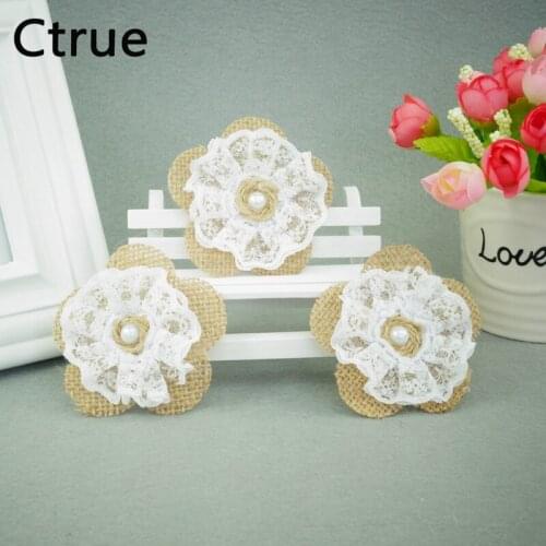 20pcs Handmade Jute Hessian Burlap Flower With Lace Rose Hat DIY Craft rustic wedding decor vintage christmas wedding decoration