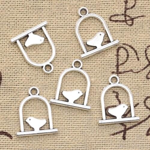 20pcs Charms Bird Birdcage 15x17mm Antique Silver Color Plated Pendants Making DIY Handmade Tibetan Silver Color Finding Jewelry