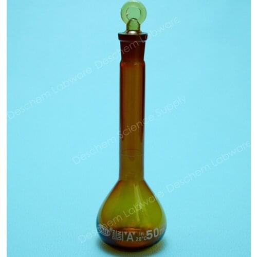 25ml,Amber Brown Glass Volumetric Flask,W/Glass Stopper,Lab Chemistry Glassware