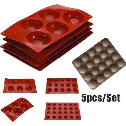 5pcs Half Ball Sphere Silicone Cake Bakeware Fondant Cupcake Decorating Cake Mold Cookies Muffin Chocolate Kitchen Baking Tools