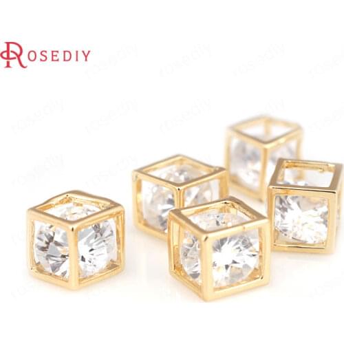 6PCS 5MM 6MM 8MM 24K Champagne Gold Color Plated Brass with Zircon Cube Charms Pendants High Quality Diy Jewelry Accessories
