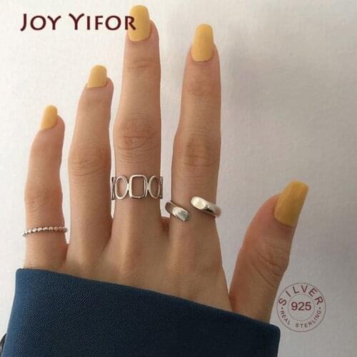 925 Sterling Silver Rings For Women New Fashion Creative Hollow Chain Geometric Handmade Vintage Punk Party Jewelry Gift