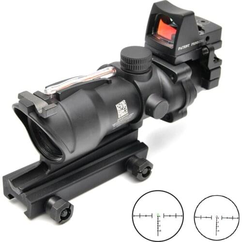 ACOG 4X32 with RMR Mirco Red Dot Sight Scope Cahevron Reticle Fiber Green Red Illuminated Tactical Hunting Riflescope