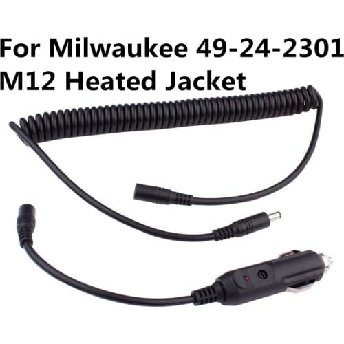 Car Motorcycle Charger 12V DC Adapter For Milwaukee 49-24-2301 M12 Heated Jacket Power Cord Round Tip Female Plug