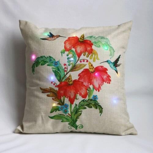 Flowers And Birds LED Light Cushion Cover 45*45cm Cotton Linen Pillow Covers Home Decor Sofa Cushions Pillow Cases KD-0600