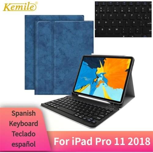 Kemile For iPad Pro 11 2018 Case Keyboard W Pencil holder Smart stand Cover For iPad Pro 11 Keyboard Case Spanish Keyboard Keypa