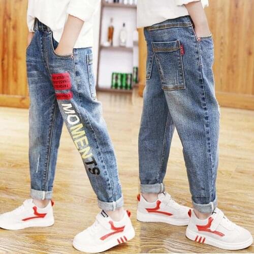 Kids Boys Jeans Fashion Clothes Classic Pants Denim Clothing 2021 Children Baby Boy Casual Bowboy Long Trousers 5-13y
