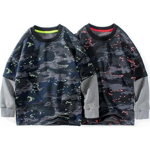 Children Camo Sweatshirt Fashion Splicing Print Design Kids Long Sleeve Tops For Teen Boy 6 8 10 12 14 Years Wear T-Shirt